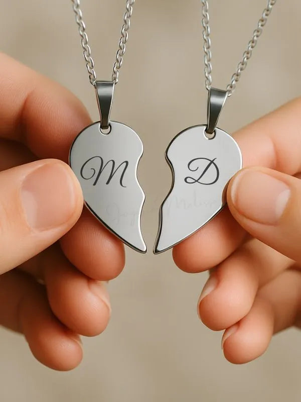 Dije Acero Grabado Personalizado Corazón Partido
