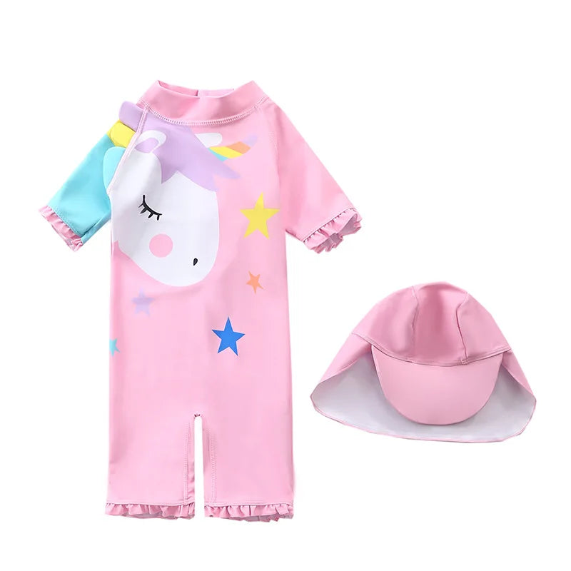 Malla Traje de Baño Unicornio para Bebes + Toalla Poncho