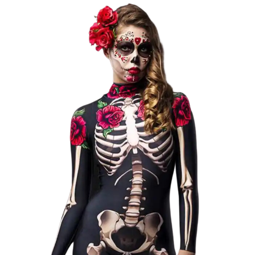 Disfraz Mujer Esqueleto con Flores Haloween