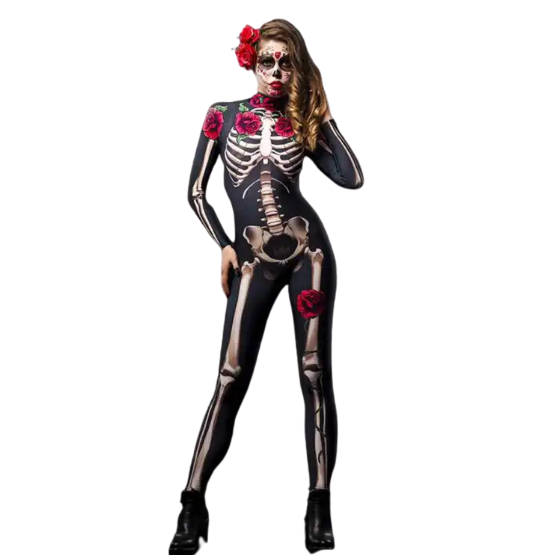 Disfraz Mujer Esqueleto con Flores Haloween