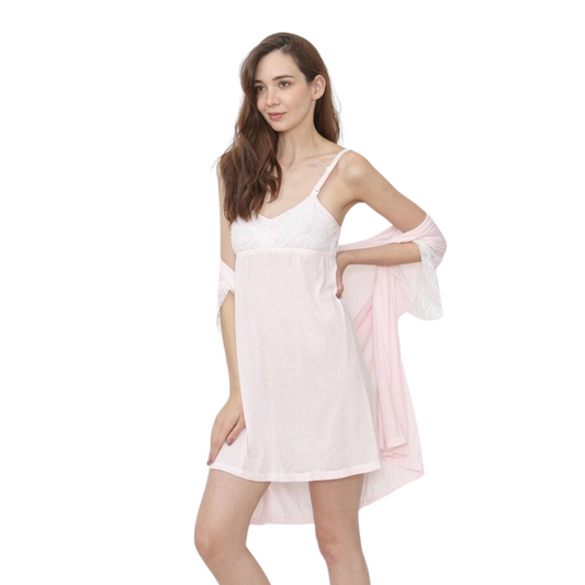 Camisón Maternal de Lactancia Con mañanita (Saquito) Puntilla- 11915