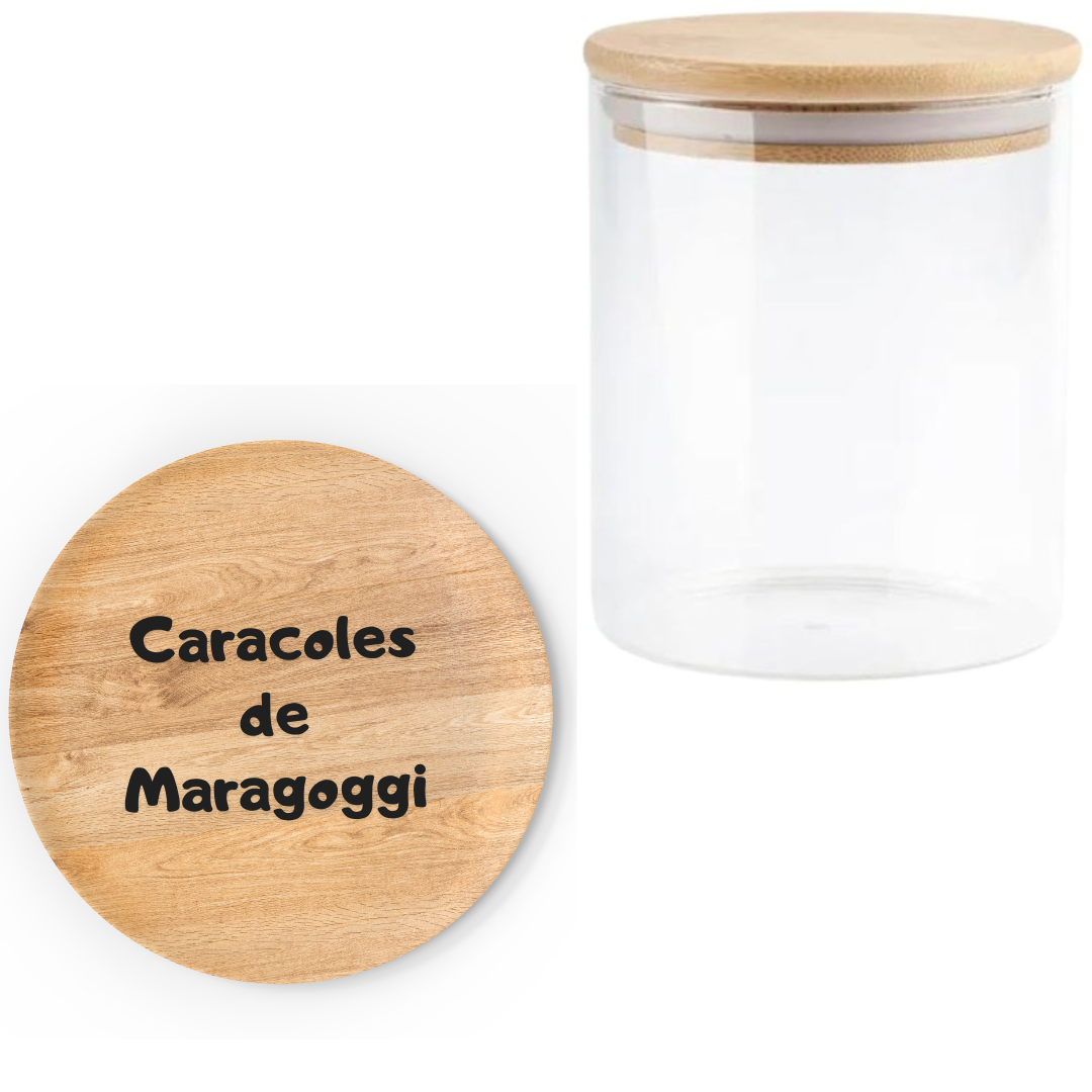 Frasco de Vidrio con tapa de Bamboo hermético Personalizado