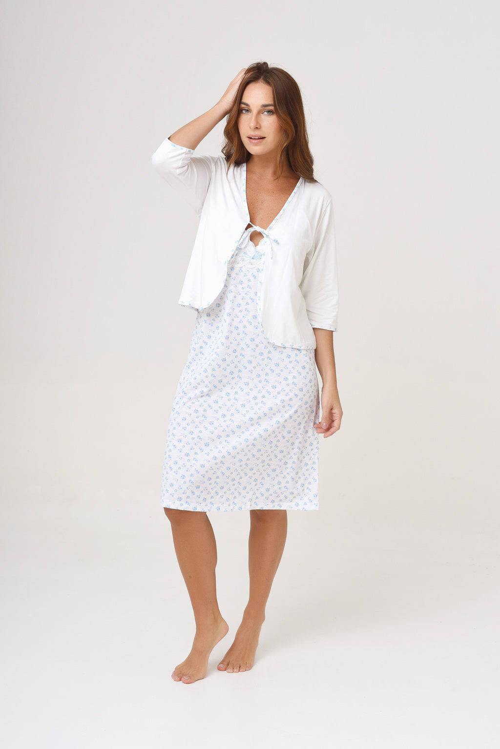 Camisón Maternal de Lactancia Con mañanita (Saquito) Puntilla- 61971