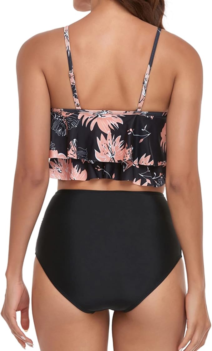 Malla Traje de Baño Bikini con Volados Tiro Alto