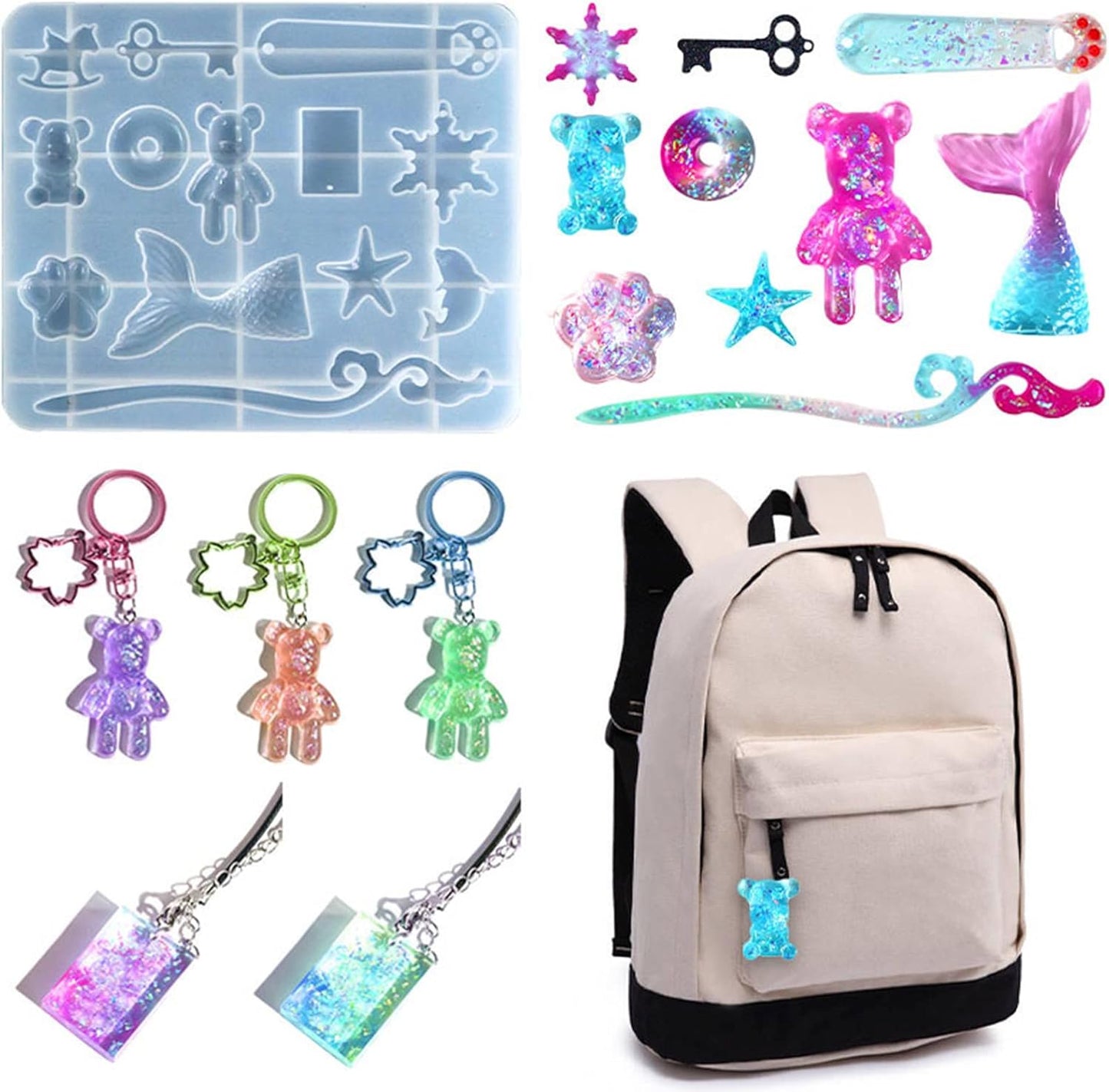 Molde Silicona Formas Varias DJ 1512 Oso, Sirena, Donut, Varita, Pata