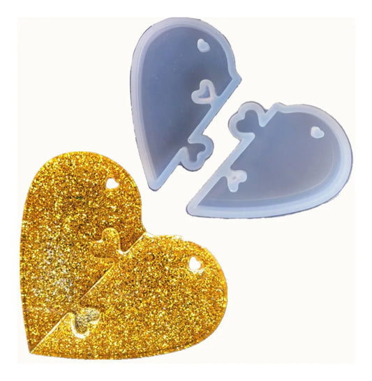 Molde de Silicona Corazón Partido Llavero, Tag Dije DJ 665