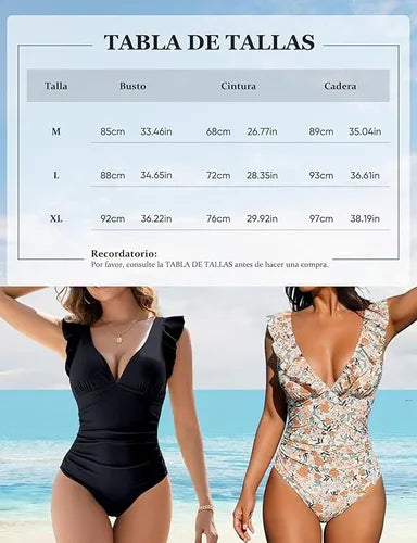 Malla Enteriza Traje Baño Mujer Volados Control Abdomen