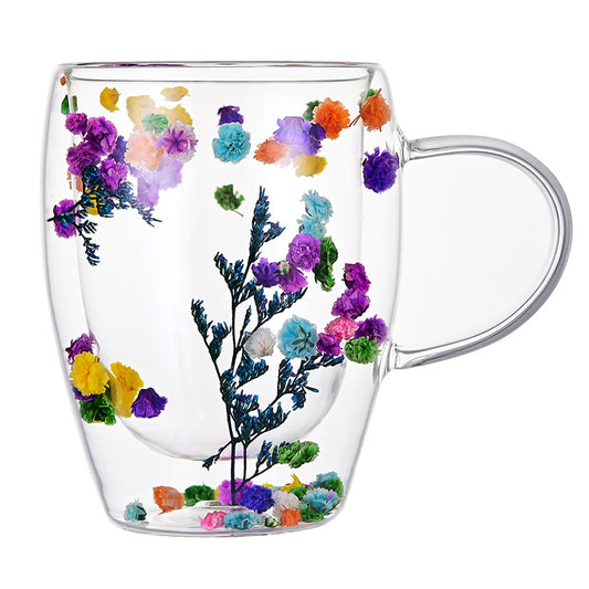 Taza Vidrio doble pared con Flores 350ml