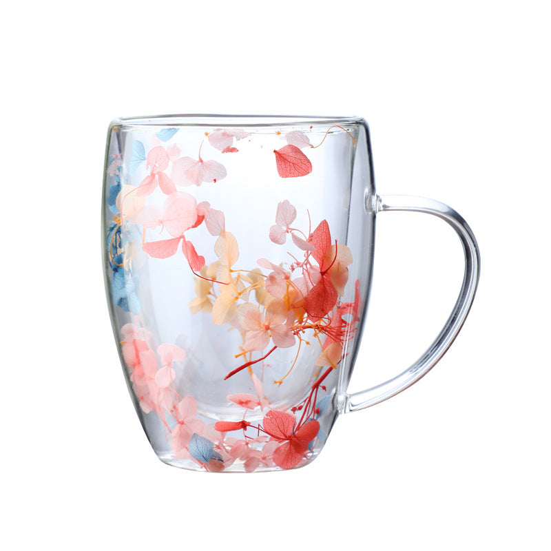 Taza Vidrio doble pared con Flores 350ml