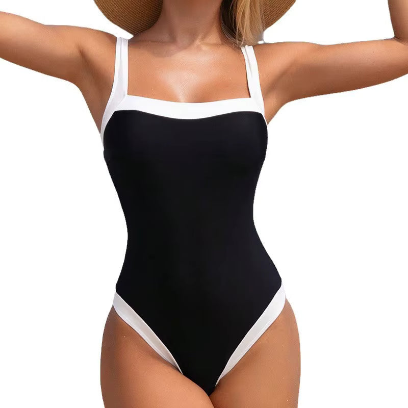 Malla Enteriza Traje Baño Mujer Bordes Blancos