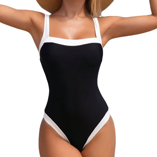 Malla Enteriza Traje Baño Mujer Bordes Blancos