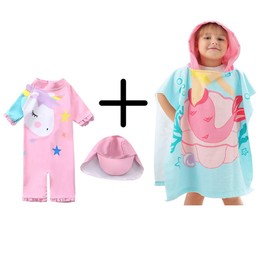 Malla Traje de Baño Unicornio para Bebes + Toalla Poncho