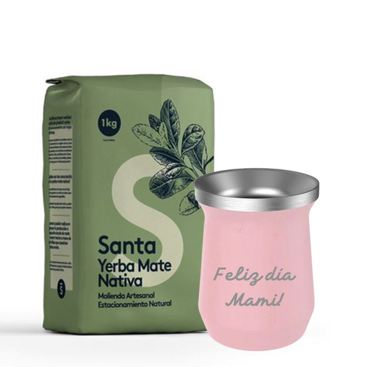 Mate Rosa Grabado + Yerba Nativa 1kg