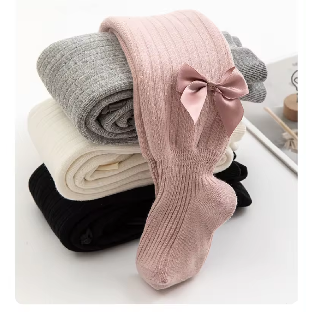 Medias térmicas con peluche para niñas con moño