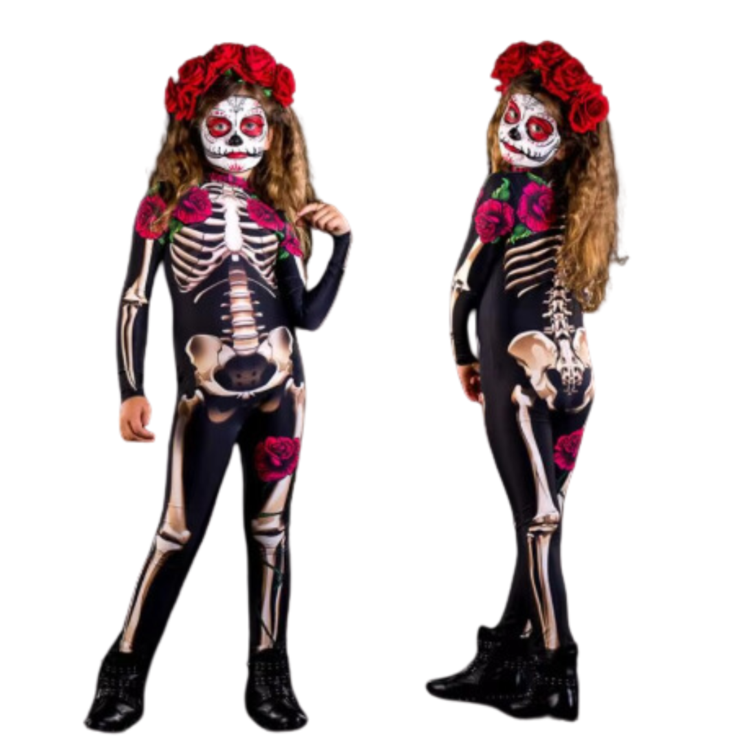 Disfraz Esqueleto Haloween Nenas Infnatil con Flores