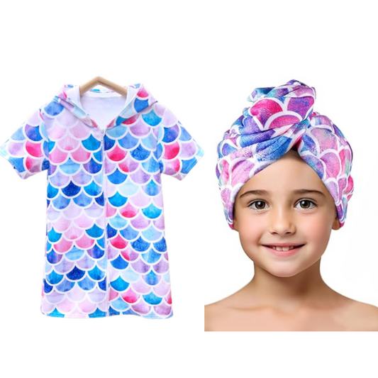 Poncho Con cierre Infantil + Toalla para el Cabello Secado rápido