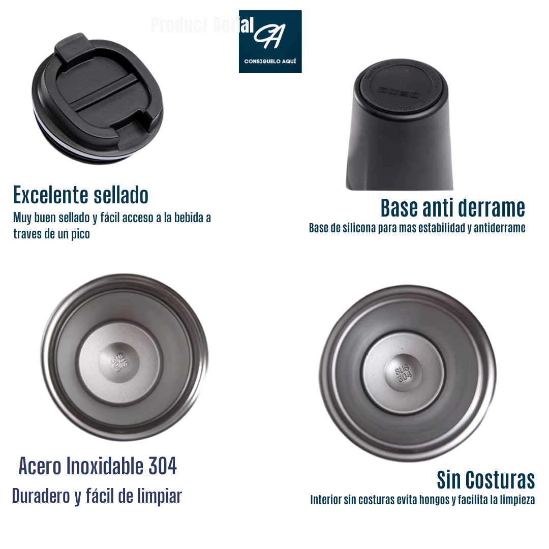 Vaso Térmico de café 500ml Acero Inoxidable Doble aislación Térmica