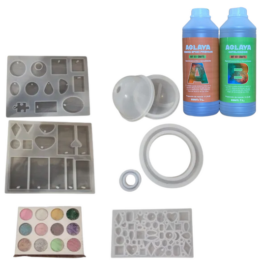 Kit Inicial de resina Epoxi: Resina 2kg, Moldes, Pigmentos y Accesorios para hacer llaveros y bijou de Resina (Copia)