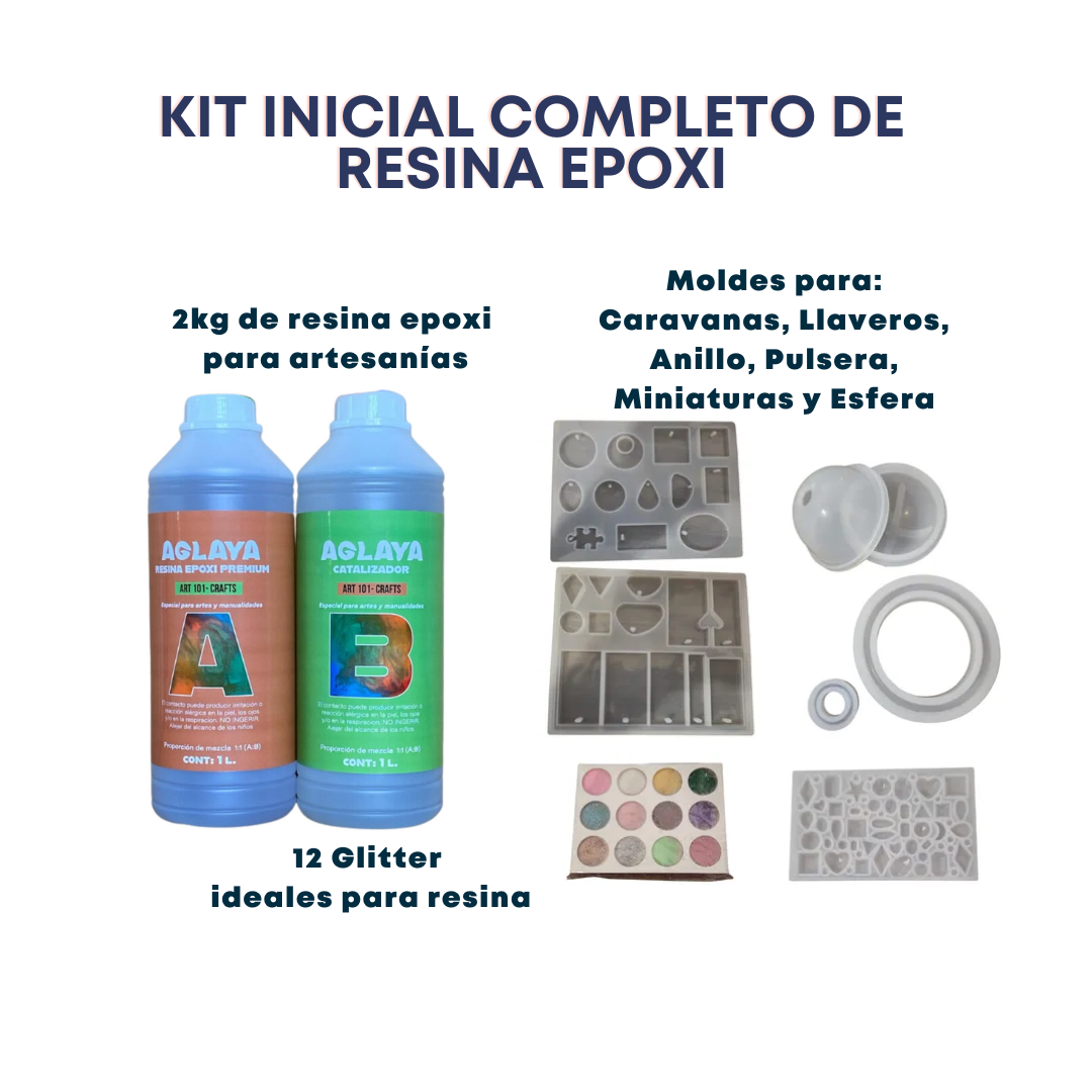 Kit Inicial de resina Epoxi: Resina 2kg, Moldes, Pigmentos y Accesorios para hacer llaveros y bijou de Resina (Copia)