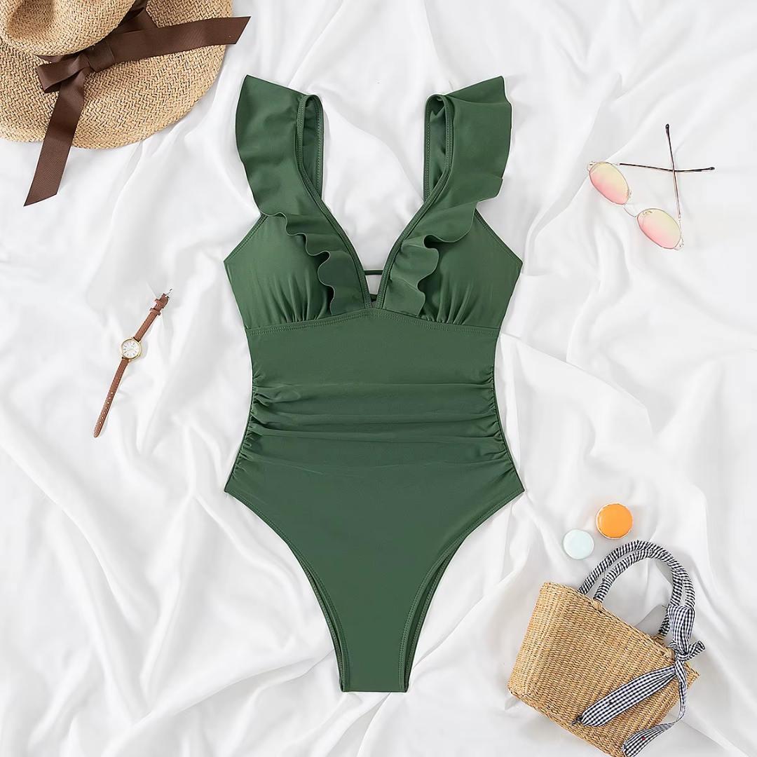 Malla Enteriza Traje Baño Mujer Volados Control Abdomen