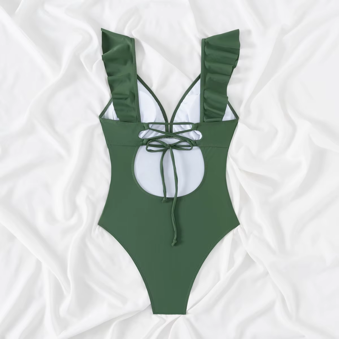 Malla Enteriza Traje Baño Mujer Volados Control Abdomen