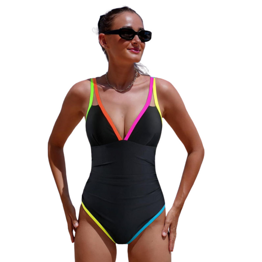 Malla Enteriza Traje Baño Mujer Bordes Fluo